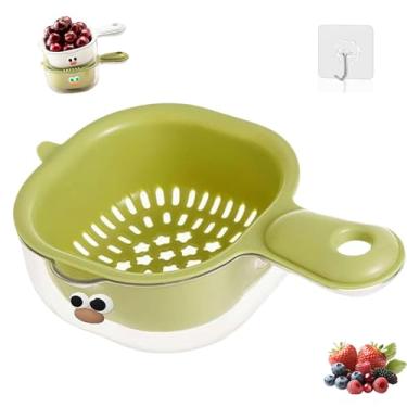 Imagem de Cesta de drenagem de camada dupla de cozinha com alça, mini coador de frutas e escorredor de vegetais para baga tomate uva (verde)