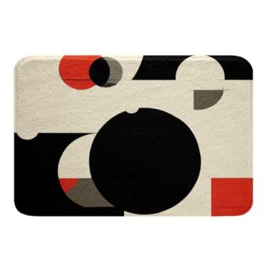 Imagem de Erosebridal Conjunto de tapete de banheiro retrô vermelho, preto e cinza, tapete de banho geométrico abstrato estético para decoração de casa de crianças e adultos, tapete de banheiro quadrado