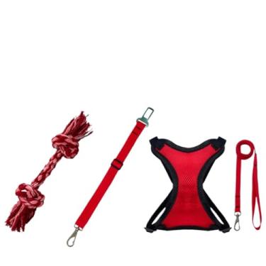 Imagem de Kit Peitoral Colete + Cinto de Segurança Pet + Osso Mordedor para Higiene Bucal | Conforto, Segurança e Limpeza para Cães e Gatos(Vermelho,G)