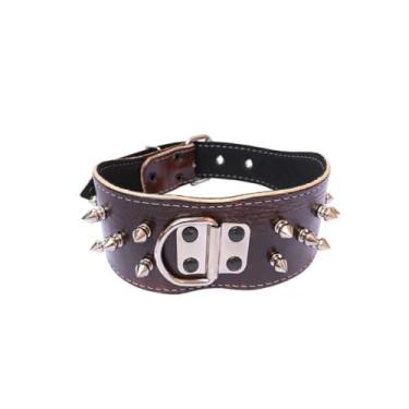 Imagem de Coleira Spike Para Cachorro Couro Legítimo Espinho Pitbull(Marrom)