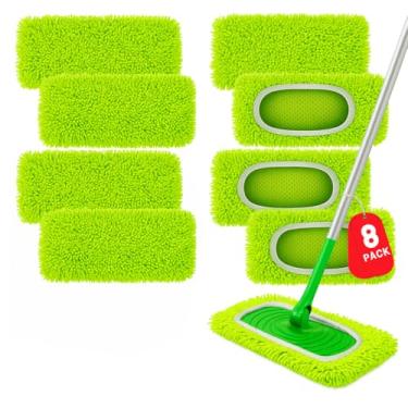 Imagem de Pacote com 8 refis de esfregão de microfibra reutilizáveis, panos laváveis, úmidos e secos, compatíveis com esfregões de vassoura, para limpeza de madeira e todas as superfícies do piso