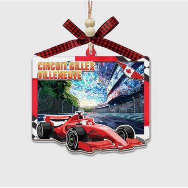 Imagem de Enfeite de corrida inspirado na fórmula do Circuito de Montreal Canadá, design de pista de vitral de madeira e acrílico, decoração de carro suspenso ou árvore de Natal - presente para amantes de