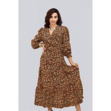 Imagem de Vestido Longo D Bell Outlet Fashion Manga Longa Onça-Feminino