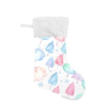 Imagem de GakkiGii Meia grande de Natal com flocos de neve e árvores, decoração de Natal pendurada para parede de lareira, 45 x 31 cm