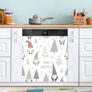 Imagem de ATTX Capa de ímã de lava-louças de gnomo de desenho de Natal, 58 cm C x 66 cm A decoração da capa frontal da máquina de lavar louça, decalques de armário doméstico adesivos de eletrodomésticos #9