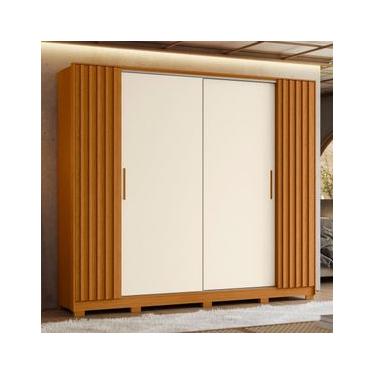 Imagem de Guarda-Roupa Casal Palumóveis Jacarandá com Cabideiro, 4 Portas, 4 Gavetas, Cinamomo e Off White - 270cm de Largura