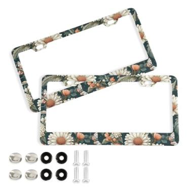Imagem de SEHANY Molduras de placa de licença de flores florais coloridas, capas de moldura de placa de carro de alumínio à prova de ferrugem com orifícios elípticos e parafusos serve para veículos padrão dos