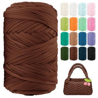 Imagem de Fio de camiseta 130 jardas de crochê para iniciantes 400 g tecido elástico fios de camiseta grossa para crochê, sacos de tricô, cestas, tapetes, porta-copos, artesanato DIY, decoração de casa (café)