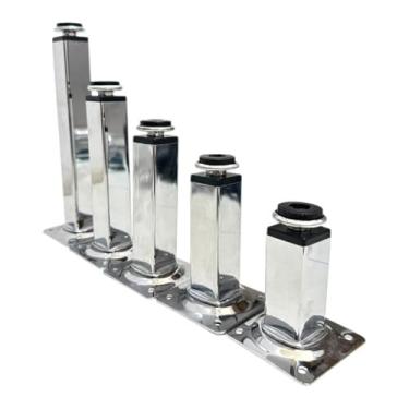 Imagem de Pés metal cromado regulavel 6/8/10/12/15/20cm redondo quadrado p/armários/móveis, Metal Resistente, Suporte Ajustável Perfeito para Móveis e Armários(Quadrado,6cm)