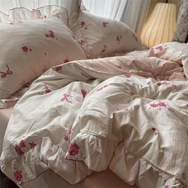 Imagem de XLCZMYL Conjunto de capa de edredom de princesa de algodão lavável adequado para a pele, conjunto de quatro peças, lençol de cama de renda, 6, 150 x 200, 4 peças