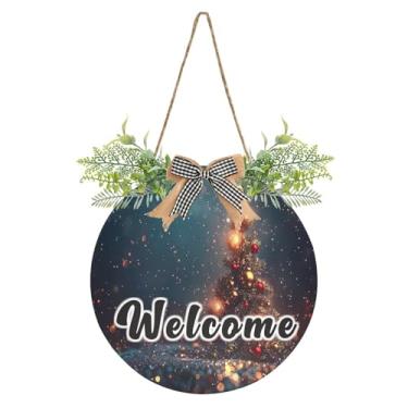 Imagem de YETTASBIN Placa de boas-vindas para árvore de Natal, placa de parede à prova d'água, guirlanda decorativa de alpendre para inauguração de casa, quintal, jardim, decoração de férias, 30 x 30 cm