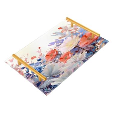 Imagem de Wassud Bandeja floral para banheiro com alças organizador de perfume de acrílico para banheiro, quarto, cozinha, balcão 30 x 20 cm