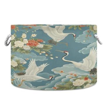 Imagem de YETTASBIN Cesta de corda de algodão de guindaste branco grande cesta redonda para roupas de bebê, cobertor de brinquedos, caixa de armazenamento de livros para quarto, banheiro, berçário, decoração de