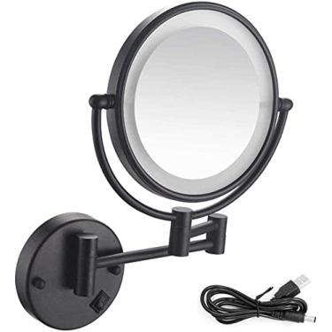 Imagem de YYBOES Espelho de maquiagem montado na parede com luzes, espelho cosmético com ampliação de 5x, espelho giratório de 360° extensível de dois lados para banheiro, USB recarregável-3X