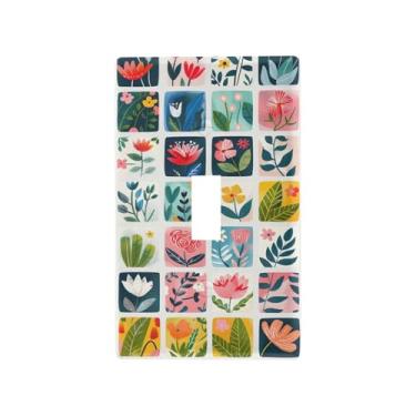 Imagem de Wassud Placa de cobertura decorativa para interruptor de luz com ilustrações de flores, placa de parede para tomadas elétricas, interruptor único, 11 x 7 cm