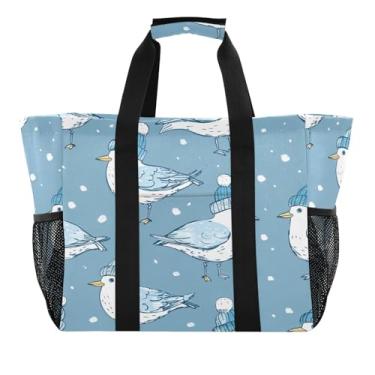 Imagem de Wassud Gaivotas usando chapéus, sacolas de supermercado, reutilizáveis, grande, impermeável, organizador de lona para praia, piquenique, lavanderia, viagem