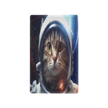 Imagem de Wassud Gato astronauta (2) placa de cobertura de interruptor de luz, 1 capa de tomada em branco placa de parede decorativa decoração de casa sala de estar quarto