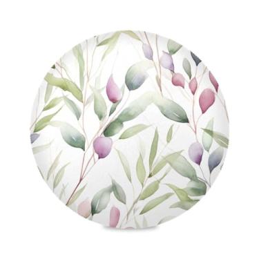 Imagem de Wassud Jogo americano folhas verdes claras tapetes de mesa redondos para cozinha e jantar tapetes laváveis resistentes ao calor decoração de mesa 39 cm