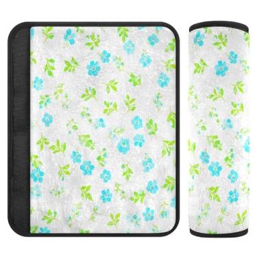 Imagem de Burbuja Capa para cinto de segurança de carro Blue Flowers Protetor de cinto de segurança de carro macio confortável para alça de ombro de assento, 1 par médio