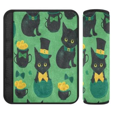 Imagem de Burbuja Capa para cinto de segurança de carro St. Patrick Cat Protetor de cinto de segurança de carro macio confortável para alça de ombro de assento de carro, 1 par médio