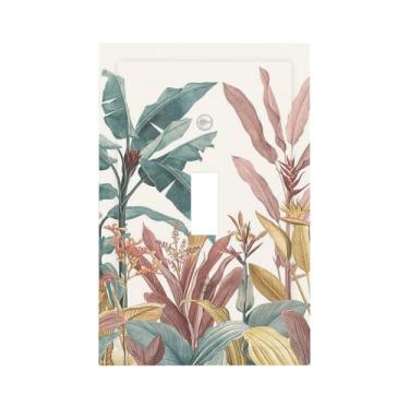 Imagem de Nadoabtm Placa decorativa para interruptor de luz boho vintage folhas de palmeira tropicais 1 gangue único interruptor de tomada elétrica placa de parede decoração de placa de interruptor para