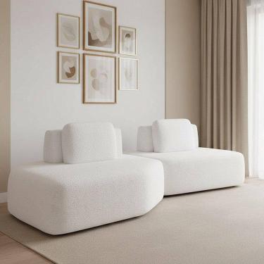 Imagem de Sofá 2 Lugares Orgânico Com Chaise E 1 Módulo Central Berlim Bouclê K01 - D`rossi Off White