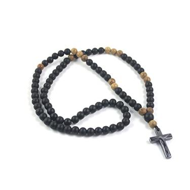 Imagem de Colar com pingente de crucifixo de resina feito à mão com pingente de contas de rosário colorido coração amor cruz católica virgem maria Jesus colar para mulheres homens religiosos oração presente,