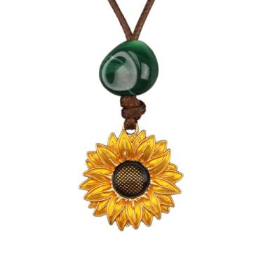 Imagem de GelConnie Lindo colar de girassol com pingente de couro boho longo cordão de flor colar de esmalte pingente grosso ouro declaração boho colares