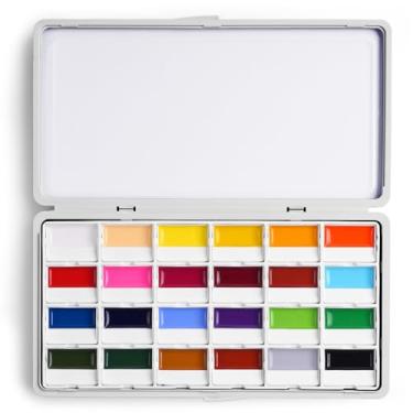 Imagem de Fuumuui Conjunto de aquarela semiúmida opaca de 24 cores – Materiais de arte de cores brilhantes de alta saturação para artistas iniciantes e amadores pintura amadora