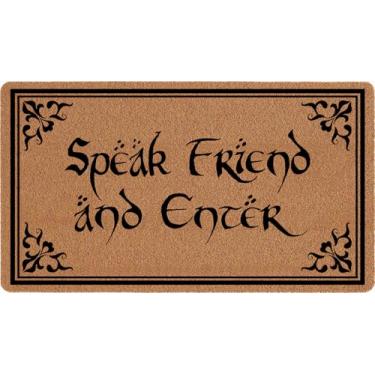 Imagem de AIKONGNICE Capacho de porta de boas-vindas engraçado Speak Friend and Enter, capachos de coco para entrada interna e externa com suporte antiderrapante lavável, decoração de casa perfeita para varanda