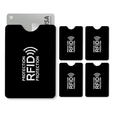 Imagem de 5 Capas Protetor de Cartão por Aproximação, Protetor de Cartão RFID Antifurto, Protetor Magnético para Cartão de Crédito, Débito e Documentos, Cores Variadas (Preto)