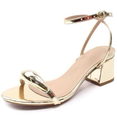 Imagem de Sandália Re&Ton Salto Grosso Baixo Enfeite Dourado Feminina BL51 (Dourado, BR, Adulto, Numérico, 40)