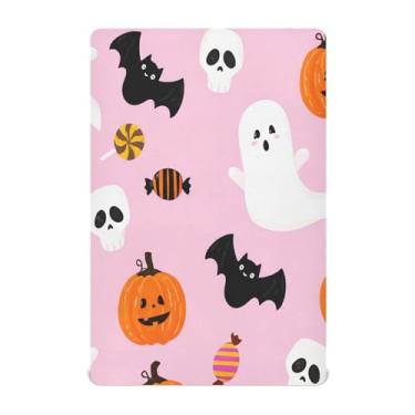 Imagem de JUZIHAI Lençol de berço de Halloween para meninos e meninas, lanternas alegres de Halloween, macio, elástico, respirável, capa de colchão para berço padrão e cama infantil, 132 x 71 cm