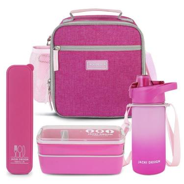 Imagem de Kit Bolsa Térmica Pote Marmita 750ml Garrafa 550ml E Porta Talheres Vibe Pink