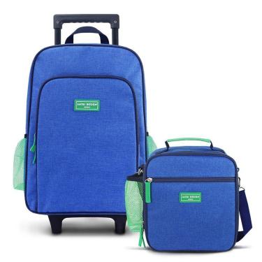 Imagem de Conjunto De Mochila Com Rodinhas Junior E Lancheira Térmica C/ 2 Compartimentos Azul
