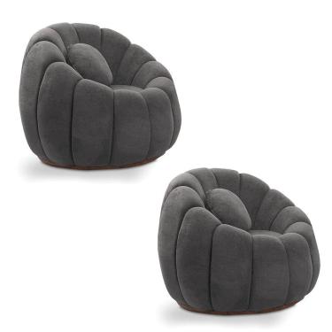 Imagem de Kit 02 Poltronas Decorativa Orgânica Para Sala Cloud Bouclê Cinza Escuro E03 - D'rossi