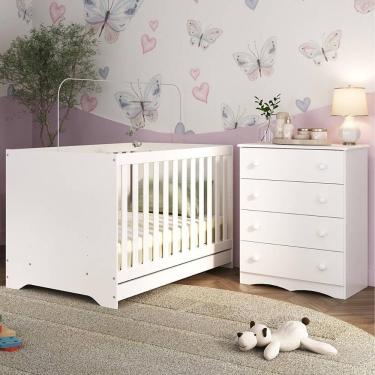 Imagem de Berço Americano 3 Em 1 Com Cômoda 4 Gavetas Realeza Multimóveis MP4689 Branco