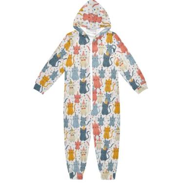 Imagem de Macacão infantil unissex roxo para cosplay macacão confortável de uma peça com capuz para meninas e meninos, 5-14 anos, Gatos de festa fofos, 9-11 Years