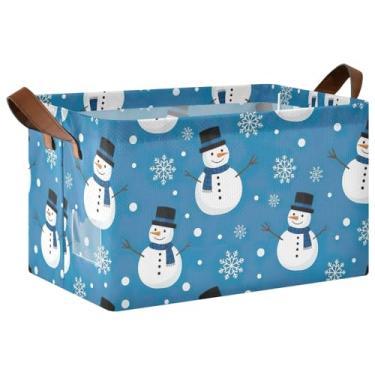 Imagem de Cestas organizadoras de bonecos de neve fofas azuis para armazenamento e organização de quarto, grandes caixas de armazenamento de 40 x 28 x 25 cm para prateleiras para armazenamento de armário