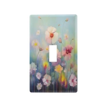Imagem de Wassud Placa de cobertura de interruptor de luz, capas de tomada decorativas, placa de parede para tomadas elétricas, flores coloridas, interruptor único 11 x 6 cm