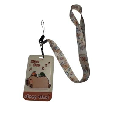 Imagem de Cordão Crachá Retrátil Capivara Fofo Porta Cartão Personalizado Kawaii Bilhete Único Identificação (capivara modelo 4)