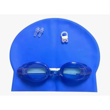 Imagem de Kit Natação Mergulho Infantil Óculos de Piscina Touca Protetor Nariz Ouvido (Azul)