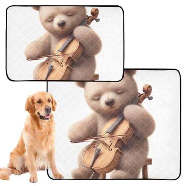 Imagem de TSENQUE Almofadas de xixi laváveis para animais de estimação, urso fofo, violoncelo, músico, reutilizável para gatos, almofadas de treinamento de filhotes de cachorro para cães, tapete impermeável