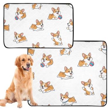 Imagem de TSENQUE Tapete de cachorro fofo Corgi branco lavável para animais de estimação almofada extra grande absorvente tapete antiderrapante à prova d'água, pequeno x pacote com 3