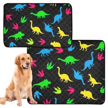 Imagem de TSENQUE Pegadas coloridas de dinossauro, preto, tapete de xixi de gato, reutilizável, lavável para cães, tapete de gaiola de cachorro fofo, impermeável, tapete absorvente, pequeno x pacote com 3