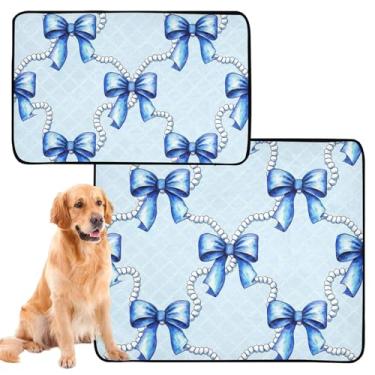 Imagem de Cute Bows Pearl Light Blue Pee Pads lavável fofo tapete de caixa de cachorro impermeável reutilizável para animais de estimação e gatos absorventes de parto, médio + grande, conjunto de 2
