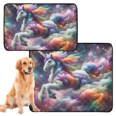 Imagem de Almofadas laváveis para xixi para cães à prova d'água, tapete de gaiola de cachorro fofo arco-íris unicórnio nebulosa almofada de treinamento extra grande absorvente para penico, pequeno x pacote com