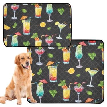 Imagem de TSENQUE Almofadas de xixi laváveis para cães, coquetéis coloridos, bebidas, preto, reutilizável, tapete de gaiola de cachorro fofo, impermeável, absorvente, pequeno x pacote com 3