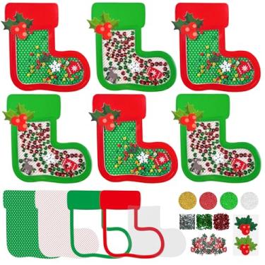 Imagem de Cinrobiye Conjunto de 12 conjuntos de globo de neve de inverno, kit de artesanato de Natal faça você mesmo para pendurar adesivos para decoração de árvore de Natal, sala de aula, casa, festas