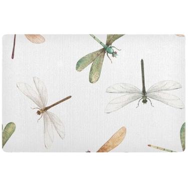 Imagem de TSENQUE Tapete de porta personalizado com estampa de libélula em aquarela tapete de entrada externa à prova d'água tapetes de entrada internos laváveis para casa 81 x 50 cm